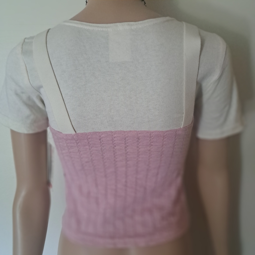 Teeny Pink & Cream Rosette Corset Look Cropped Tshirt XXs/Xs - Picture 4 of 5